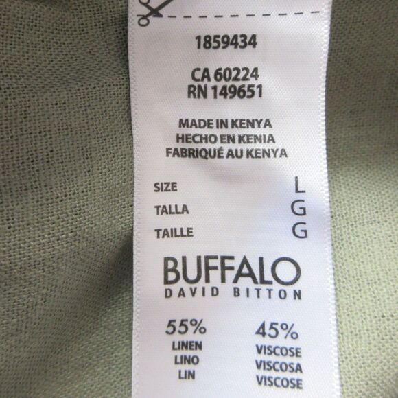 BUFFALO DAVID BITTON Linen Blend Button Front Shirt‎ L 12-14 Olive Green Top NWT - Picture 6 of 10